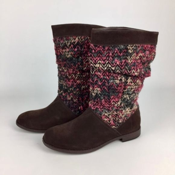Toms Serra Sweater Slouchy Boot Brown Suede Leather Knit 8 - Picture 3 of 16